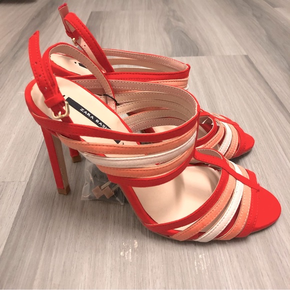 NWT Zara Multicolored Strappy Open Toe Heels - Picture 4 of 9